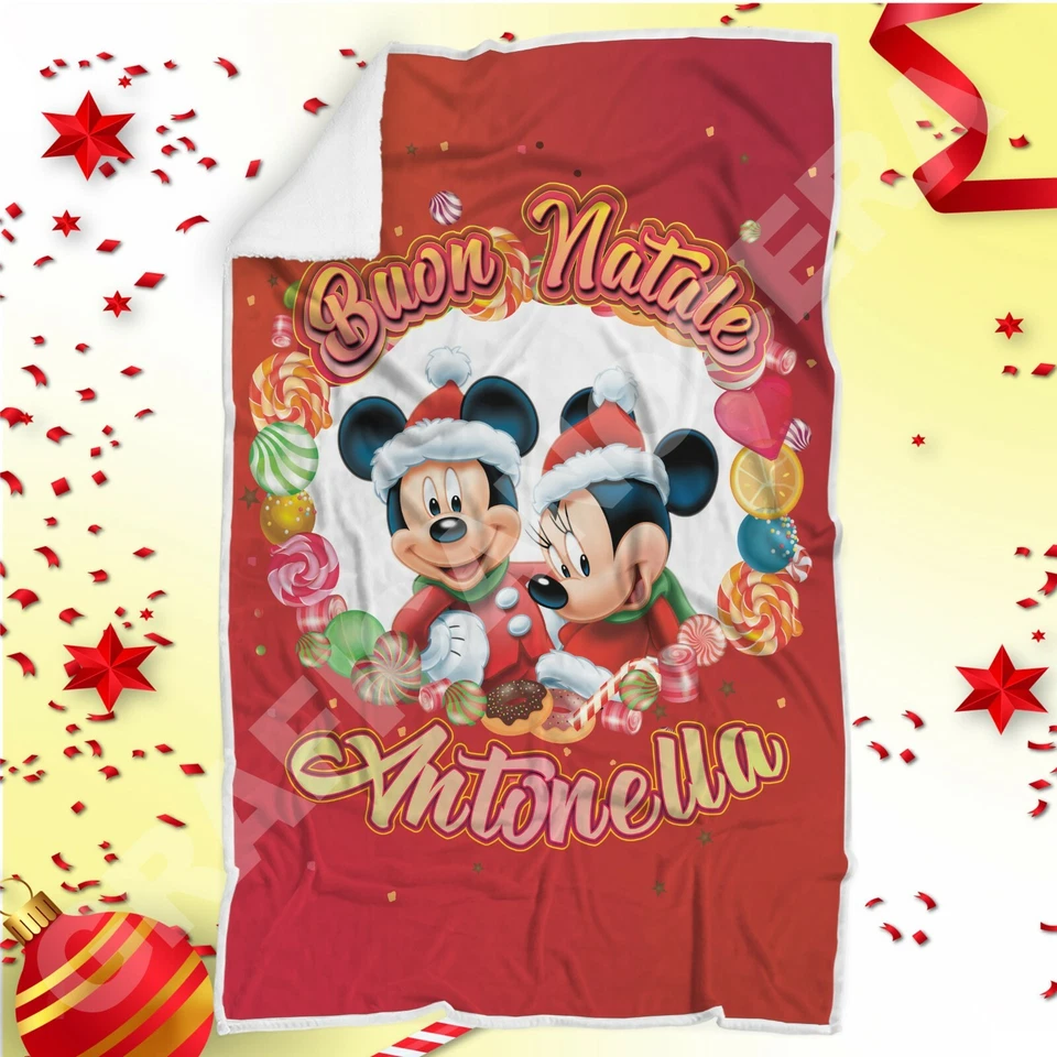 Plaid Natalizio Minnie Topolino personalizzato con Nome coperta idea regalo - Immagine 1 di 1