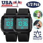 1/2Pack Men's Sports Watch LED Large Digital Waterproof Multifunction Wristwatch