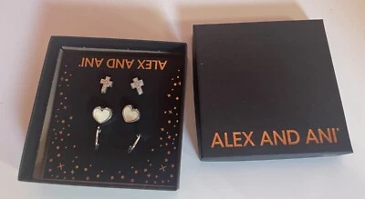 NWT Alex and Ani FAITH LOVE Earring set of 3 sterling Silver New Foto 1 de 4