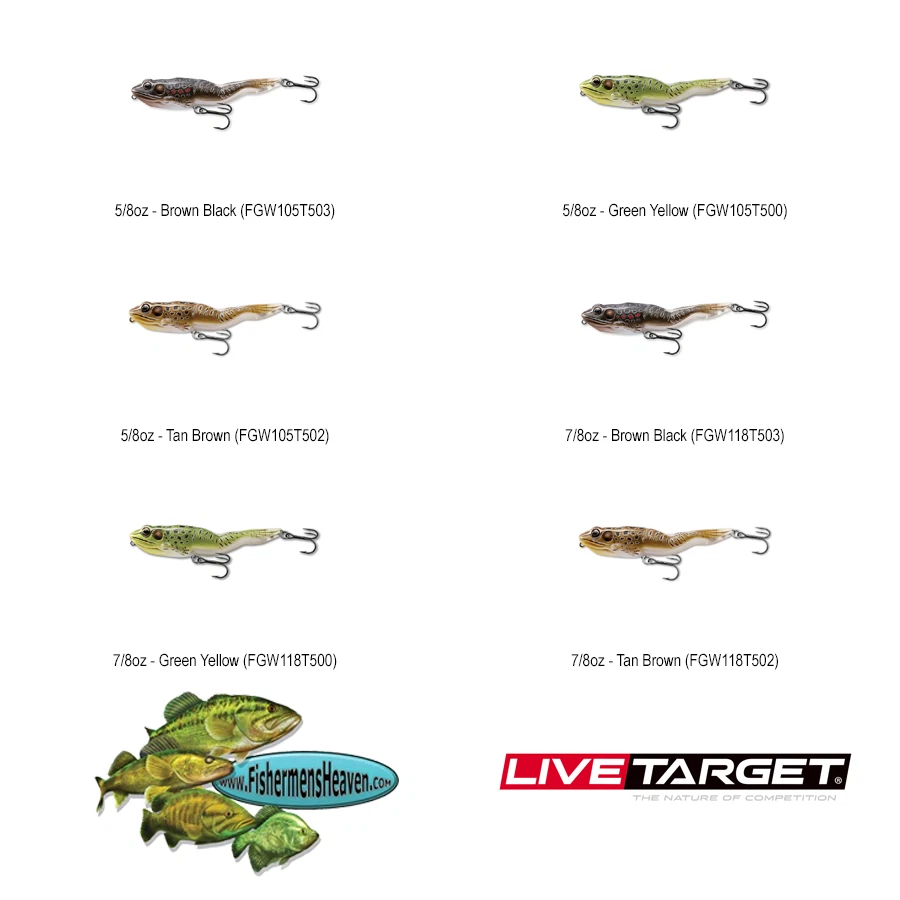 Live Target Frog - Señuelo para caminar Topwater (FGW) elige cualquiera de los 3 colores en 2 cebos de tamaño Foto 1 de 4