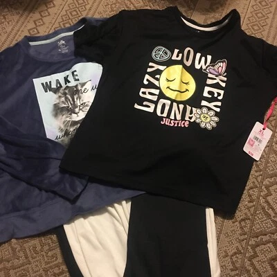 New Justice Girls Angry Cat Velour Top Sleep Pajama Set Size XL 16-18 3 Pc LS/SS - Image 1 of 4