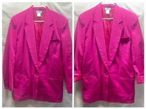 VTG Casual Linen Cotton Blazer Jacket SZ M Oversized Hot Pink Spring Summer - Picture 1 of 5