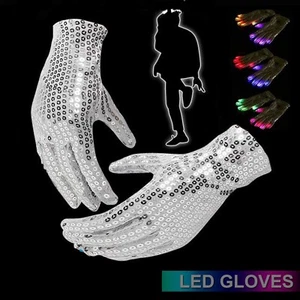 LED Gloves Flashing Sequins Sparkly 6Modes Finger Lighting Light Up White  Party - Picture 1 of 13