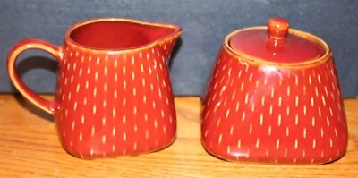 Juego de azúcar y crema puntada RUFF HEWN rojo ladrillo*piedra*China*repujado Foto 1 de 2