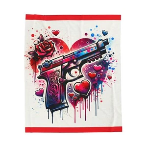 Love & Roses Gun Plush Blanket - Picture 1 of 5