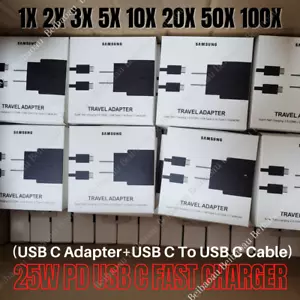 Bulk Lot 25W PD Super Fast Charger Wall Block USB C To Type C Cable For Samsung - Picture 1 of 20