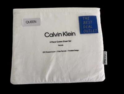 New Calvin Klein Queen Sheet Set 4 PCS 100% Cotton Percale Deep Fit Super Soft - Image 1 of 4
