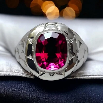 Piedras preciosas de rubí con anillo de novio de plata de ley 925 para hombre #BL40 Foto 1 de 4
