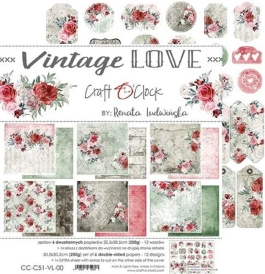 Scrapbooking Double Sided Paper Set 12x12, CRAFT O'CLOCK, Vintage Love - Image 1 of 4