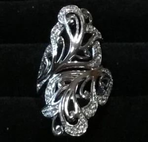 Beautiful Filigree Cubic Zirconia Elongated CFJ 925 Sterling Silver Ring Size 6 - Picture 1 of 5