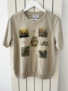 Alfred Dunner Beige Short Sleeved Jumper with Wildlife Photoprint Graphic - Picture 1 of 7