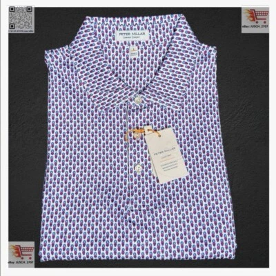 PETER MILLAR Summer Golf Polo Pina Skullada Skull ⛳️ L LARGE ⛳️ Purple Red - Image 1 of 4