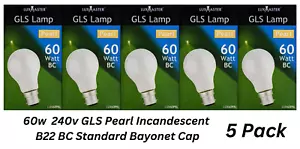 5 x 60W GLS Pearl Incandescent Light Globes Bulbs B22 BC Bayonet 240 V - Picture 1 of 7