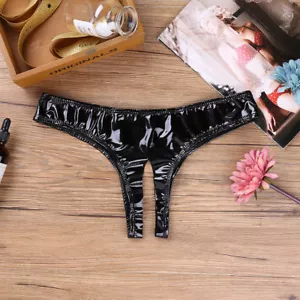 Sissy Women Wetlook Leather Latex Briefs Shorts Panty Lingerie Bikinis Underwear - Picture 1 of 34