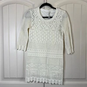 Girls Cream Crochet Shift Sweater Dress Size Large 10/12 Cream Winter Christmas - Picture 1 of 6