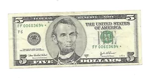 2003-A $5. DOLLAR STAR NOTE, FROM ATLANTA, VERY LOW NUMBER (00603694) GREAT BILL - Picture 1 of 2