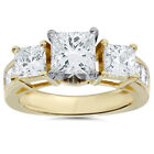 2ct Princess Cut Diamond 3 stone Engagement Ring 14K Yellow Gold