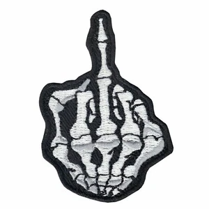 Skeleton Middle Finger DIY Iron On Embroidered Applique Patch - Picture 1 of 1