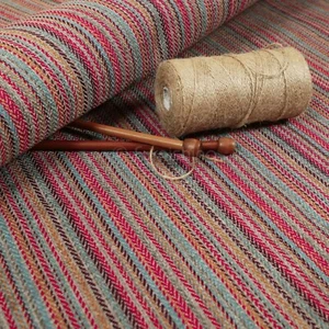 New Furnishing Fabric Quality Textured Striped Upholstery In Grey Red Colour - Picture 1 of 5