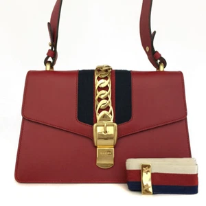 GUCCI Sylvie Sherry Line Leather Shoulder Bag Red/6BC0963 - Picture 1 of 20