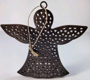 Adorno de ángel alado bronceado de metal recortado decorativo con percha de cuerda - Imagen 1 de 9