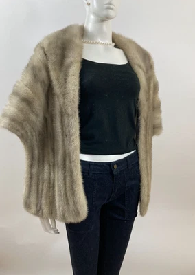 Hermoso y suave chal envolvente de estola de piel de visón gris plateado EXTRA LARGO - Nuevo forro Foto 1 de 4