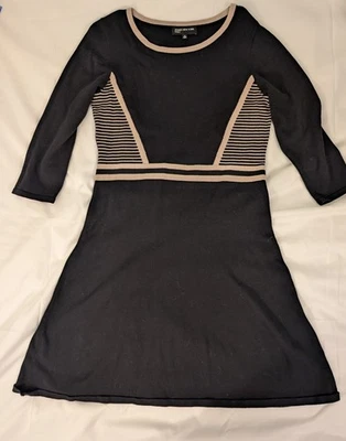 Jones New York Negro Tejido Suéter Ajuste y Acampanado Vestido M Geométrico Retro Chic Años 60 Foto 1 de 4