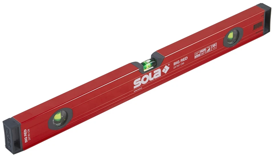 SOLA LSB24 Big Red Aluminum Box Beam Level with 3 60 Magnified Vials 24-Inch