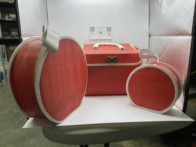 vtg RETRO Girls Toy Train Suitcase Luggage Set for Girl and Her Doll Red & White - Image 1 of 4