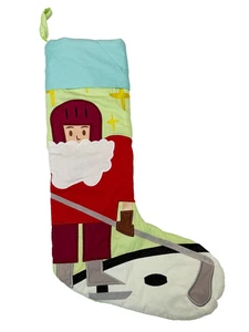 Hockey Sewn Quilted Christmas Stocking Vintage 22" Player Stick Skate Rare - Picture 1 of 3