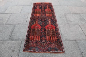 Vintage Fragment Hand Made Traditional Oriental Wool Red Long Runner 236x80cm - Picture 1 of 17