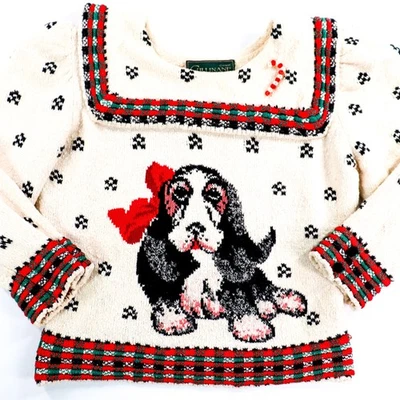 Suéter Cullinane De Colección Recortado Talla Grande Basset Hound Perro Cuello Navidad Años 80 Foto 1 de 4