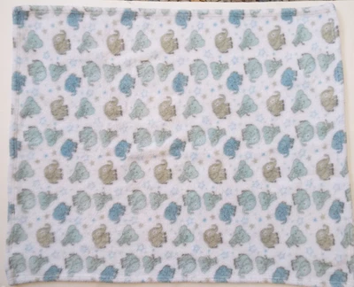 Cutie Pie Baby Boy Blue Gray White Blanket Elephants 30x36" - Image 1 of 4