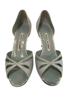 Manolo Blahnik Open Toe Pumps Leder hellblau Größe: 34 aus Japan original - Bild 1 von 9