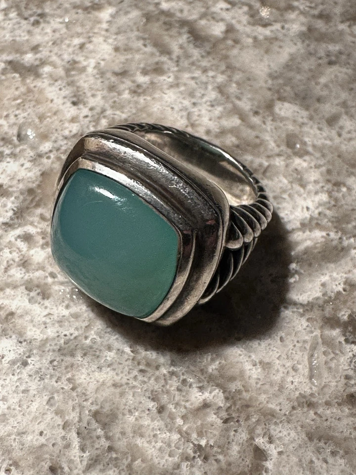 ANEL CABO DE CALCEDÔNIA AQUA GRANDE ALBION PRATA DAVID YURMAN Tamanho 6.5 - Imagem 1 de 4
