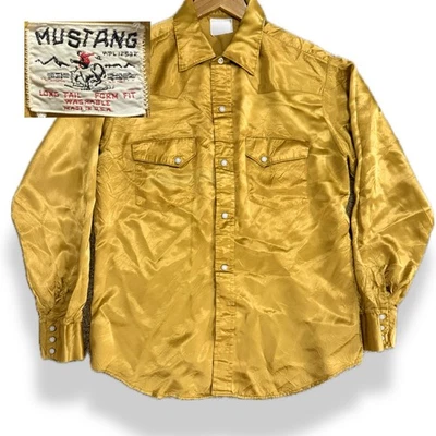 Vintage 1950s/ 60s Mustang Western Pearl Snap Shirt Gold Sheen Cowboy Rodeo USA - Image 1 of 4