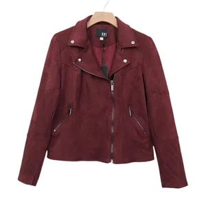 Kut from The Kloth Moto Jacket Womens Medium Burgundy Faux Suede Quilted Lined - Picture 1 of 12