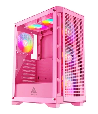 Hydra Pink Mid Tower PC Case with ARGB Fans High Performance Cooling and Cabl... - Image 1 of 4