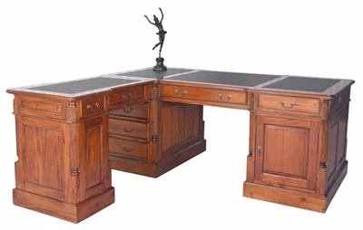 Schreibtisch antik XXL Winkelschreibtisch Partnerdesk Mahagoni Bürotisch Office - Bild 1 von 4