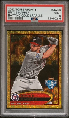 2012 Topps Update Bryce Harper RC Rookie #US299 Batting Gold Sparkle PSA 9 MINT - Image 1 of 2