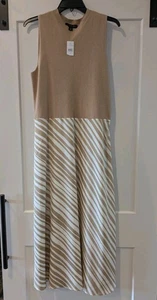 Abito nuovo con etichette Ann Taylor beige e panna A-Line maglia canotta gonna crepe taglia media - Foto 1 di 10