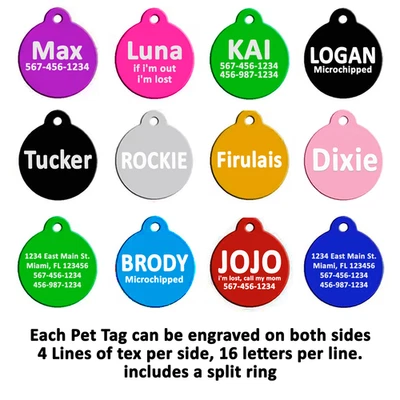 Custom Engraved Personalized Dog Pet tags Double Side Round ID Dog Cat Tag - Image 1 of 4