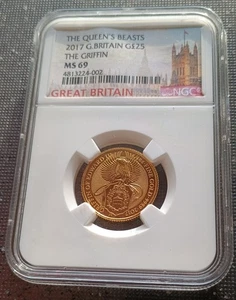 GOLD Britannia, 2017, 1/4oz, Queen's Beasts, Griffin. MS69 - Picture 1 of 3