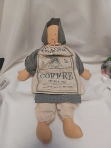 Vintage Handarbeit Volkskunst primitive Stoffpuppe Morgenstern Kaffee Werbung  - Bild 1 von 1
