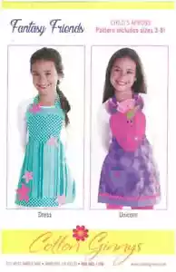 Fantasy Friends Child's Aprons Sizes 3-8 Cotton Ginnys Unicorn & Flower Pattern - Picture 1 of 2