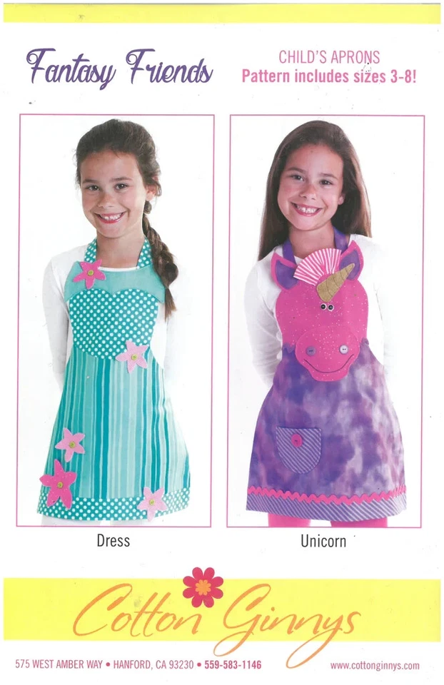 Fantasy Friends Child's Aprons Sizes 3-8 Cotton Ginnys Unicorn & Flower Pattern - Image 1 of 2