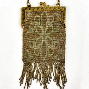 Rare French Antique Art Deco Women's Gold & Silver Micro Beaded Purse Beads - Picture 1 of 12