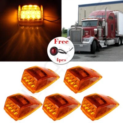 5x Marcador de cabina Luz de techo 17 LED Ámbar Ajuste Kenworth Peterbilt + 4x Lámpara redonda roja Foto 1 de 4