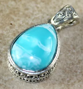 SILVER Vintage Style Sky Blue Jasper Teardrop Pendant Jewelry Woman Gift - Picture 1 of 3