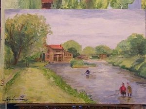 " Öl Papier -ufer Kanal André Simon 1926-2014 Künstler Lothringischer 1997 " - Picture 1 of 2